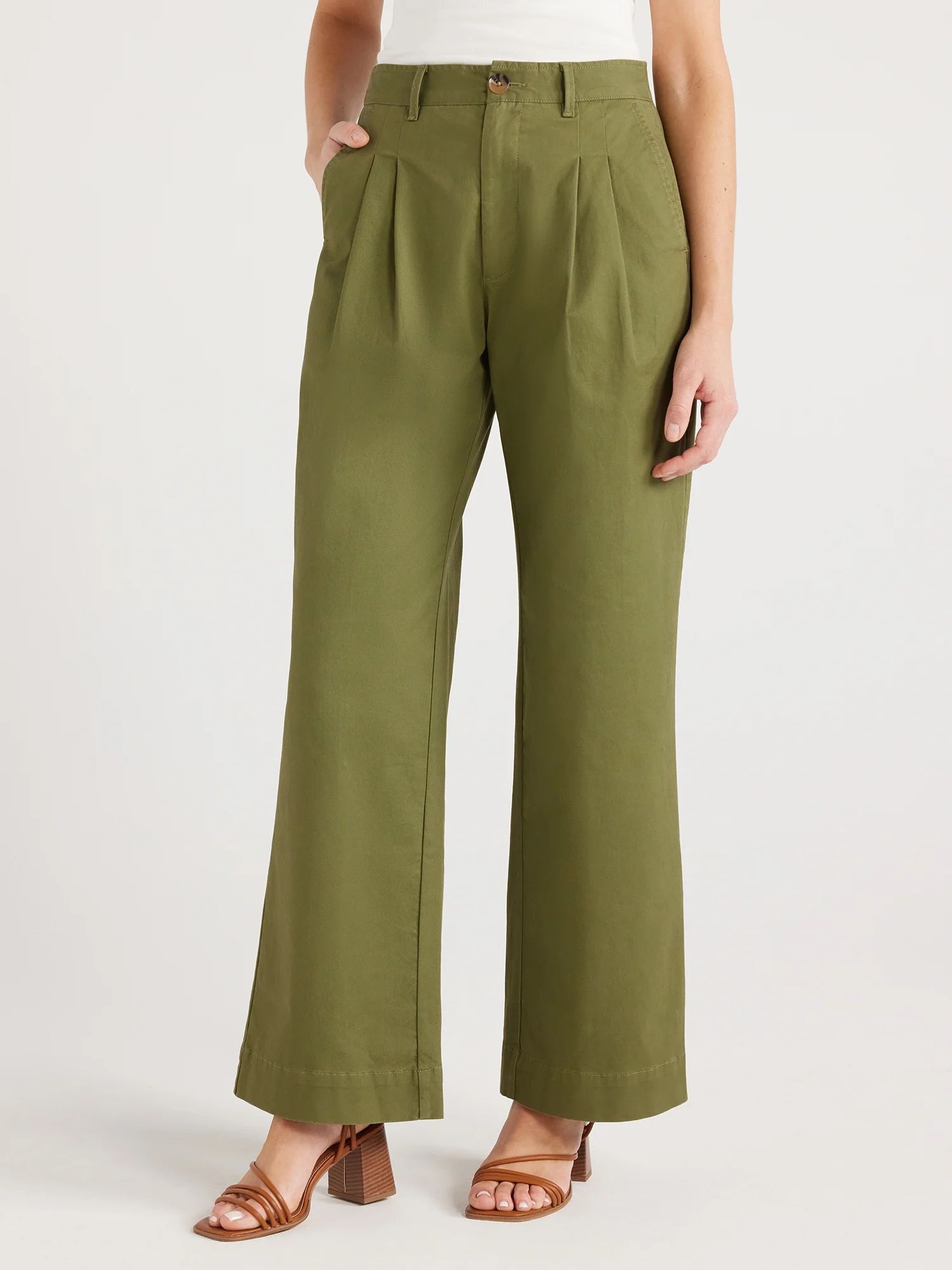 Free Assembly Women’s Wide Leg Chino Pants, 31” Inseam, Sizes 0-22 | Walmart (US)