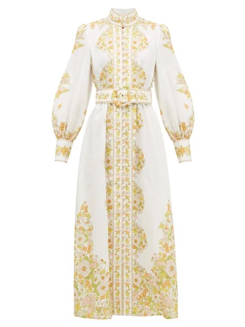 Zimmermann - Super Eight Floral-print Linen Dress - Womens - White Print | Matches (US)