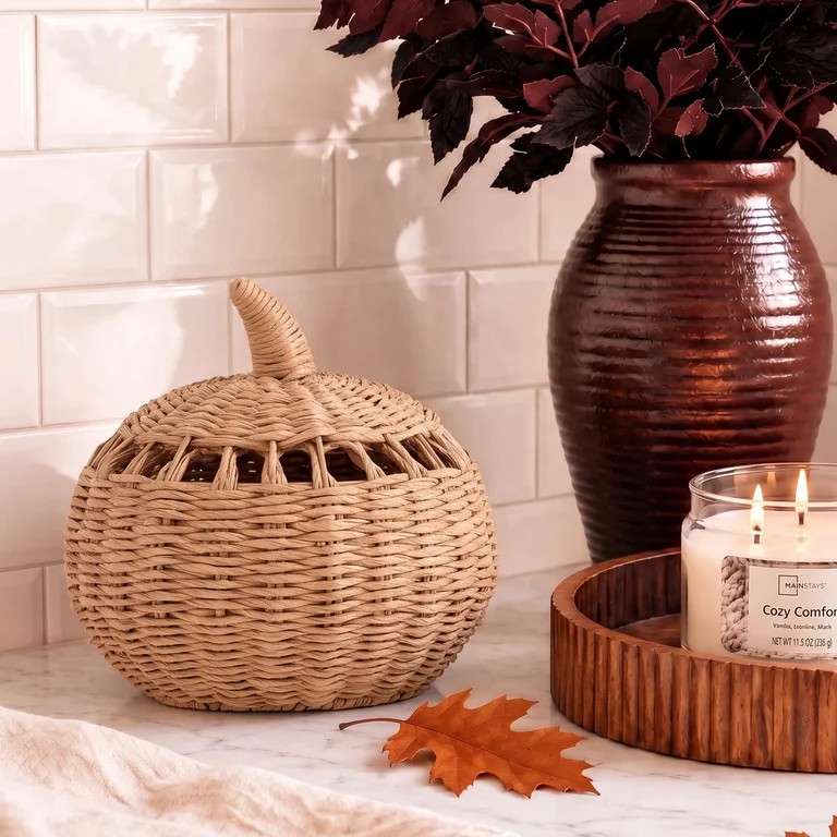 My Texas House Fall Woven Pumpkin Tabletop Decoration, Natural, 9" | Walmart (US)