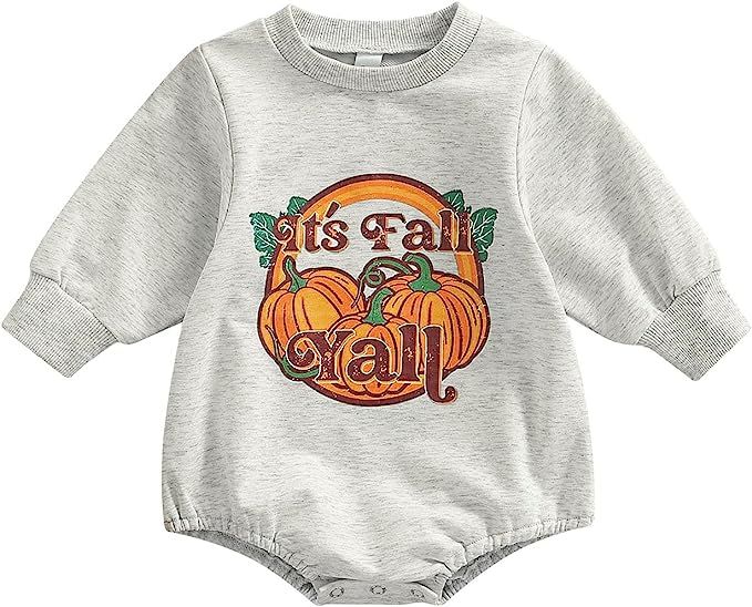 Newborn Baby Girl Boy Halloween Outfits Long Sleeve Pumpkin Romper Sweatshirt Oversized Sweater F... | Amazon (US)