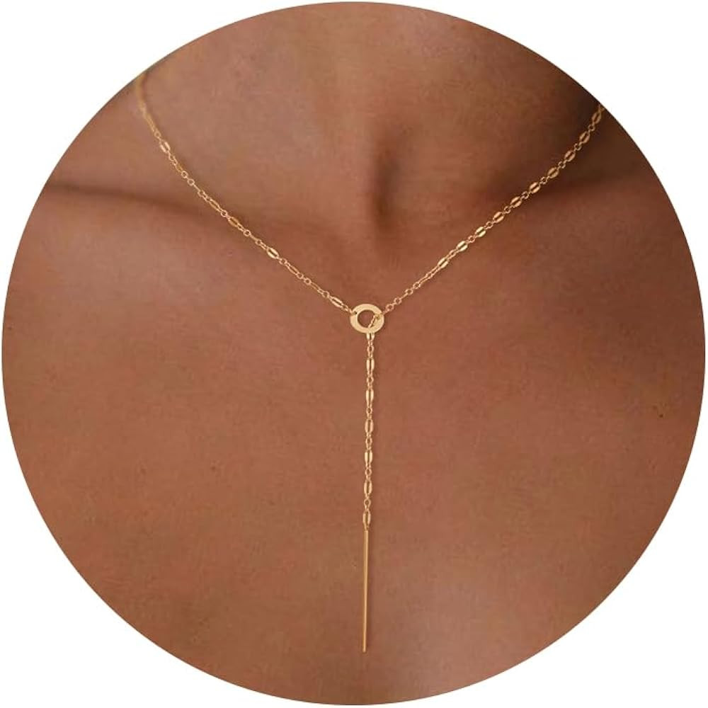Lariat Gold Necklace for Women - Dainty Gold Necklaces Trendy Small 14K Gold Plated Cross Heart P... | Amazon (US)