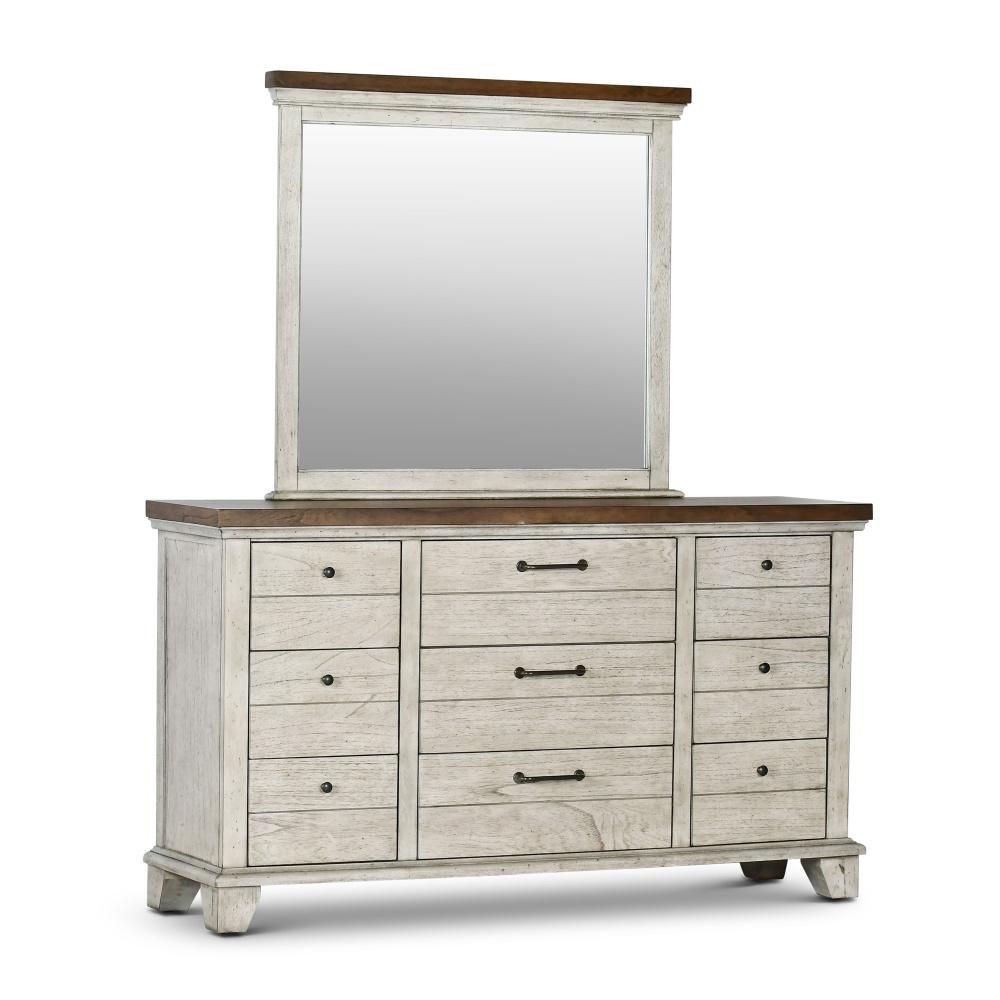 Steve Silver Bear Creek 9-Drawer Rustic Ivory and Honey Dresser with Mirror (78 in. H x 66 in. W x 1 | The Home Depot