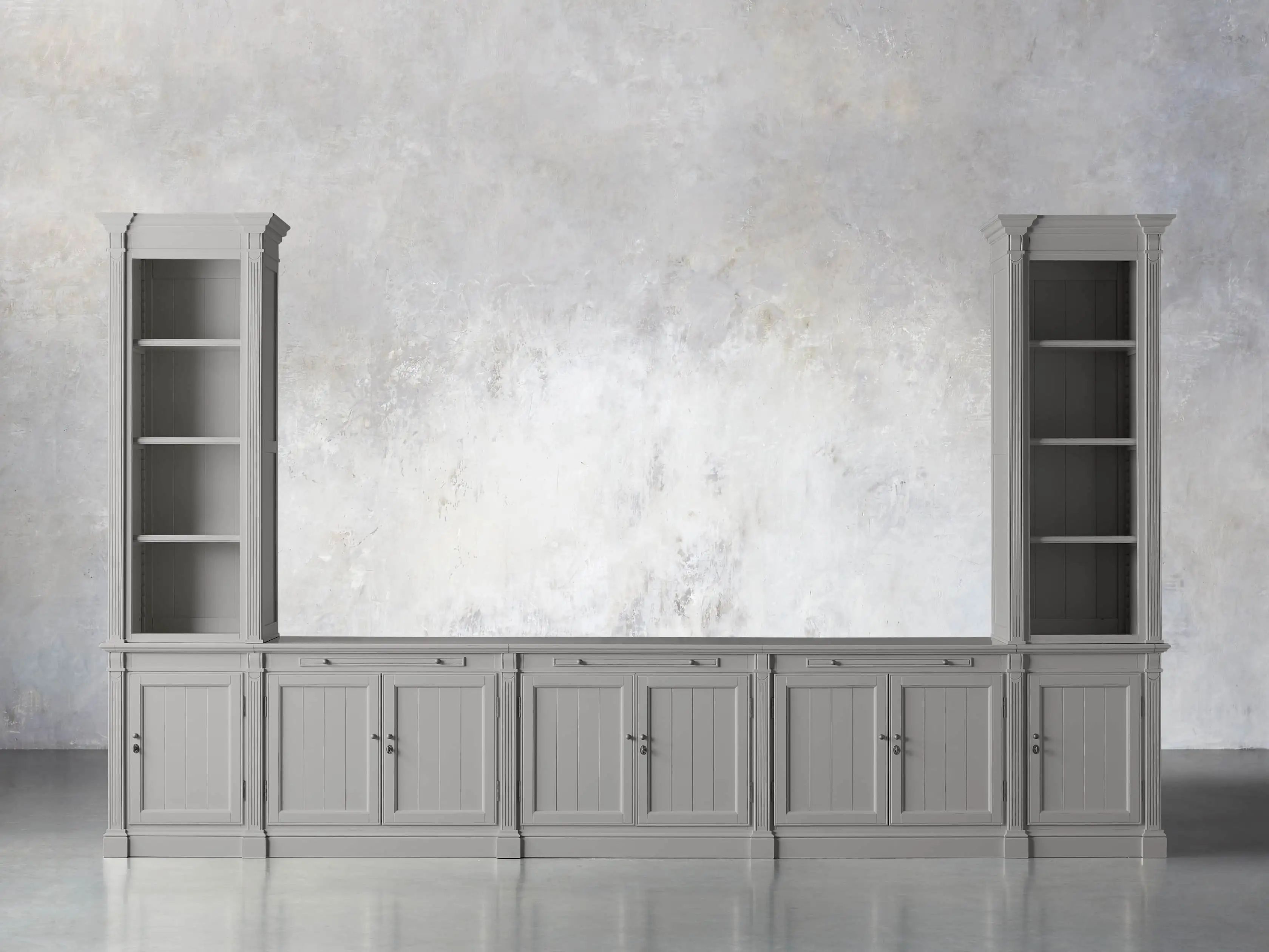 Athens Modular Media Console with Double Narrow Bookcases | Arhaus