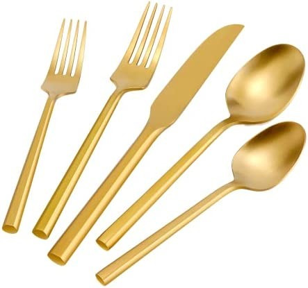 Amazon.com | DEACORY Matte Gold Hexagon Flatware Set Matte Finished Cutlery Set Stainless Steel S... | Amazon (US)
