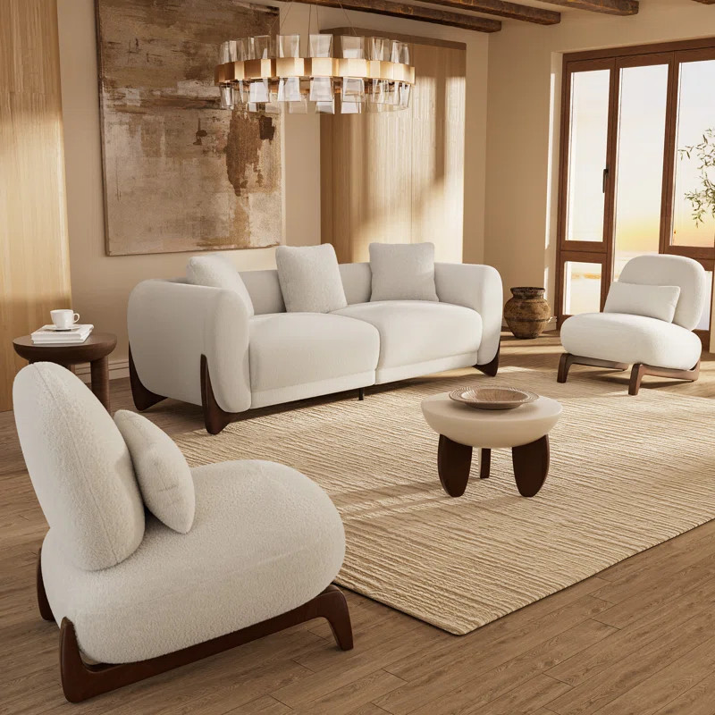 Keiven Modern Boucle Living Room Set, Upholstered Sherpa Sofa, Lounge Accent Chair for Living Roo... | Wayfair North America