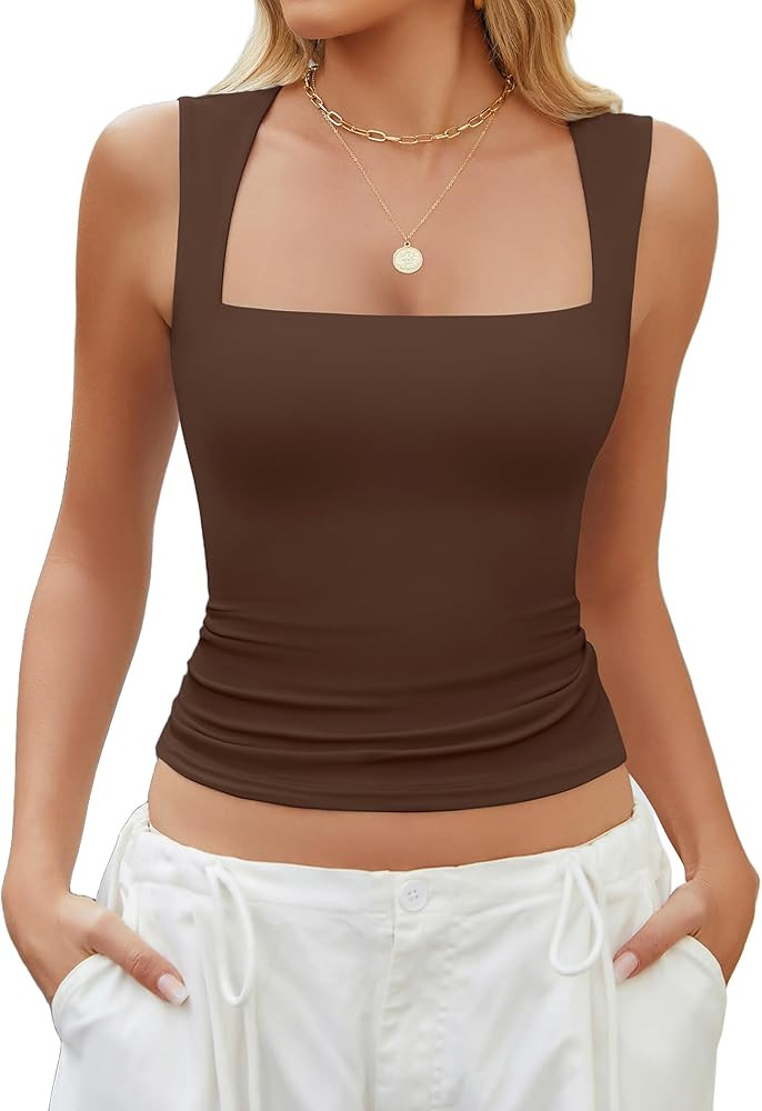 Avidlove Women's Square Neck Tank Top Sleeveless Double Lined Basic Crop Tops Going Out Shirt Sli... | Amazon (US)