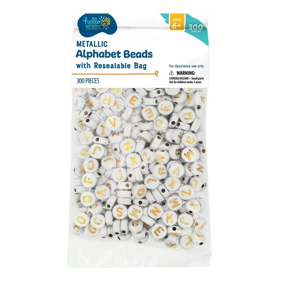 Hello Hobby White Plastic 9mm Metallic Letter Beads for Bracelets, Unisex Children & Adults, Jewe... | Walmart (US)
