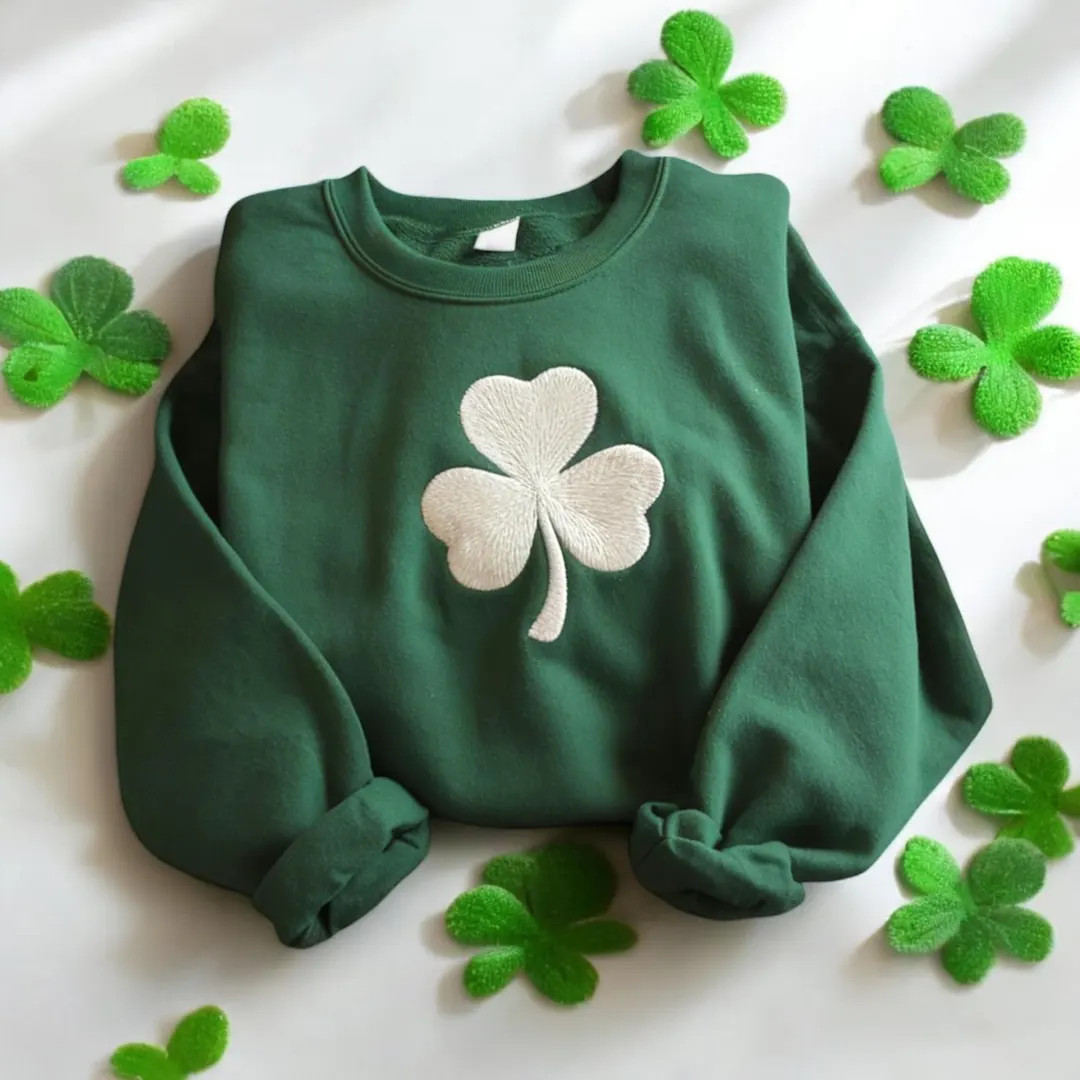 Embroidered Shamrock St. Patrick's Day Sweatshirt - Etsy | Etsy (US)