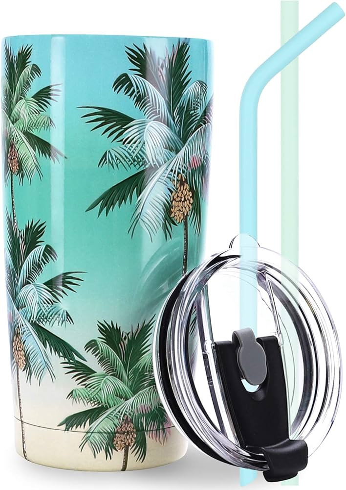 NymphFable 20oz Palm Tree Tumbler with Straw and Lid Stainless Steel Insulated Travel Mug Double ... | Amazon (US)