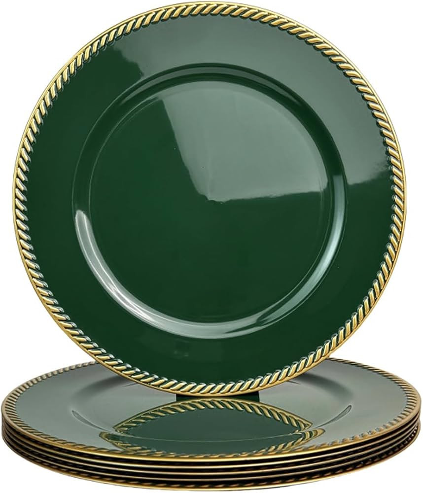 6 pcs Green Charger Plates, 13 Inch Plastic Beaded Round Charger Plates for Dinner, Tabletop Deco... | Amazon (US)