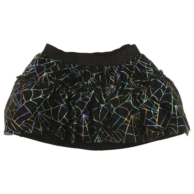 Girls Black Metallic Rainbow Tulle Spiderweb Spider Halloween Skirt XS (4-5) - Walmart.com | Walmart (US)