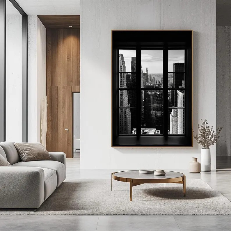 Black and White New York Cityscape Poster: Manhattan View From Window Artwork (digital Download) ... | Etsy (US)