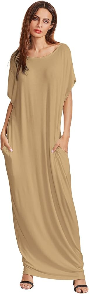Verdusa Women's Short Sleeve Loose Long Maxi Lounge Dress with Pockets | Amazon (US)