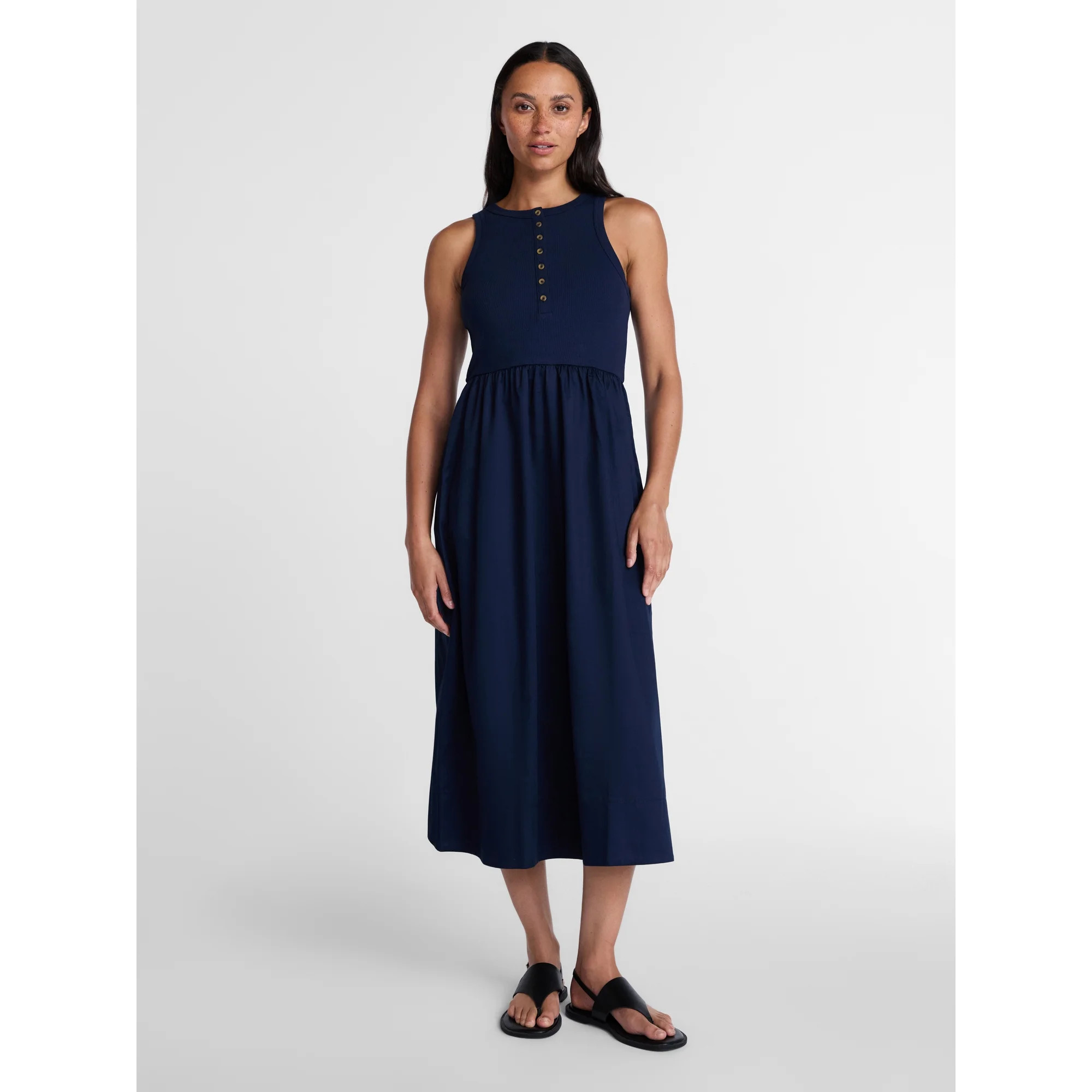Time and Tru Women’s Sleeveless Henley Midi Dress, Sizes XS-XXXL | Walmart (US)