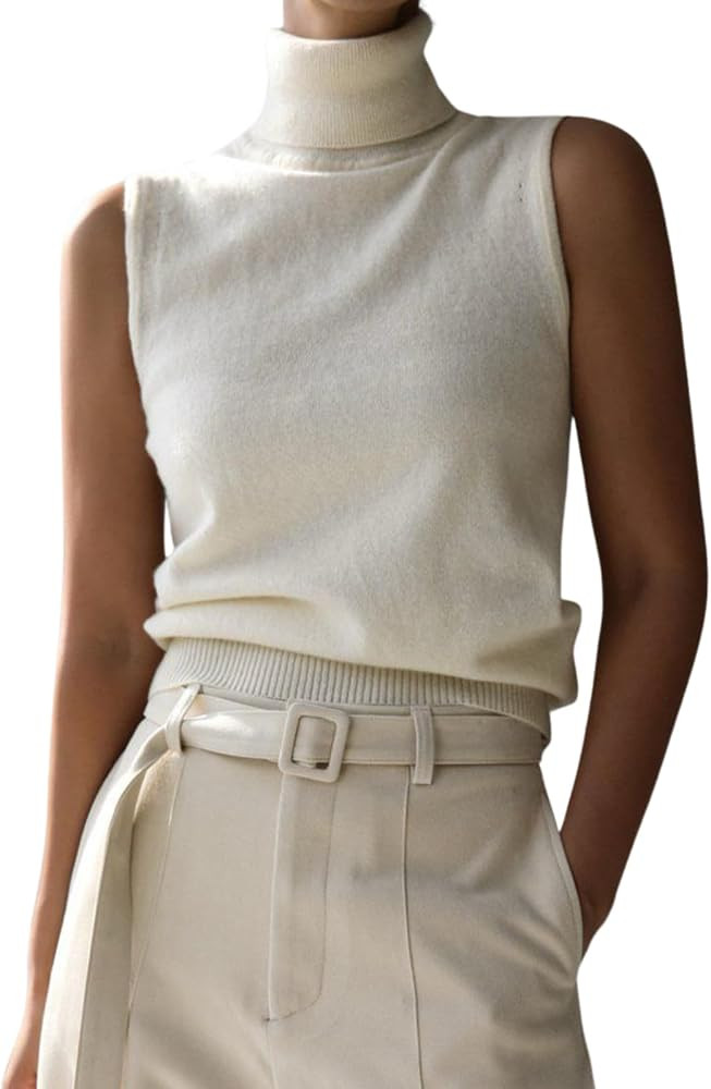 Women Elegant Turtleneck Sweater Vest Fall Trendy Casual Solid Sleeveless High Neck Knit Pullover... | Amazon (US)
