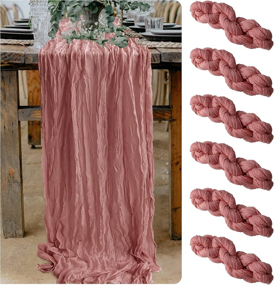 6 Pieces Cheesecloth Table Runners 10 Ft Dusty Rose Table Runner Gauze for Boho Rustic Wedding Ce... | Amazon (US)