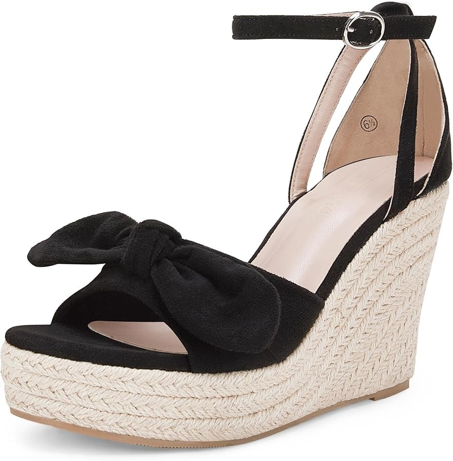 Rilista Womens Wedge Platform Sandals Cute Bowknot Open Toe Espadrille High Heels Buckle Ankle St... | Amazon (US)