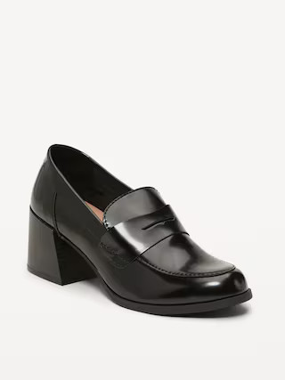 Faux-Leather Heeled Loafers for Women | Old Navy | Old Navy (US)