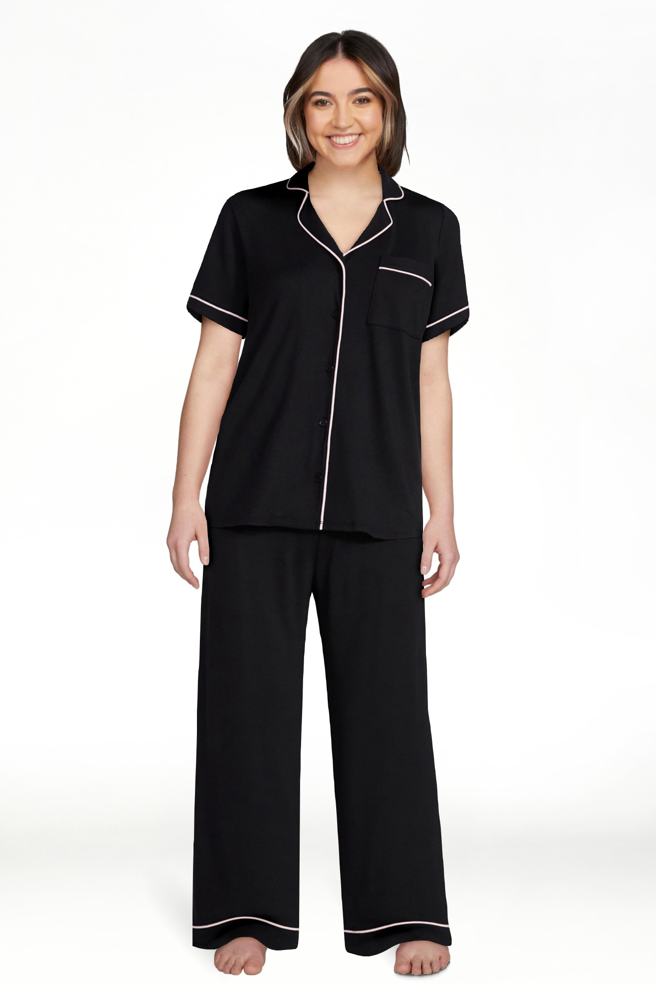 Joyspun Women's Dreamy Soft Collection Notch Knit Top and Capri Pants Pajama Set, 2-Piece, Sizes ... | Walmart (US)