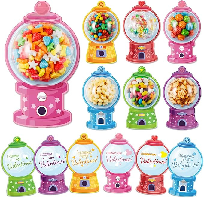 Valentines Cards for Kids Classroom, 48 Pack Gumball Machine Valentines Candy Card Set, DIY Valen... | Amazon (US)