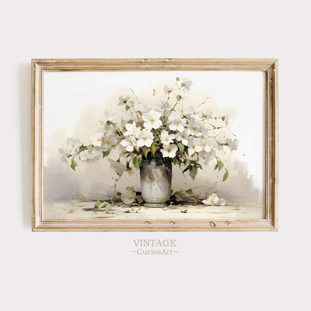 Printable Spring Still Life Vase Flowers Wall Art, Spring Decor Landscape Painting Spring Print, ... | Etsy (US)
