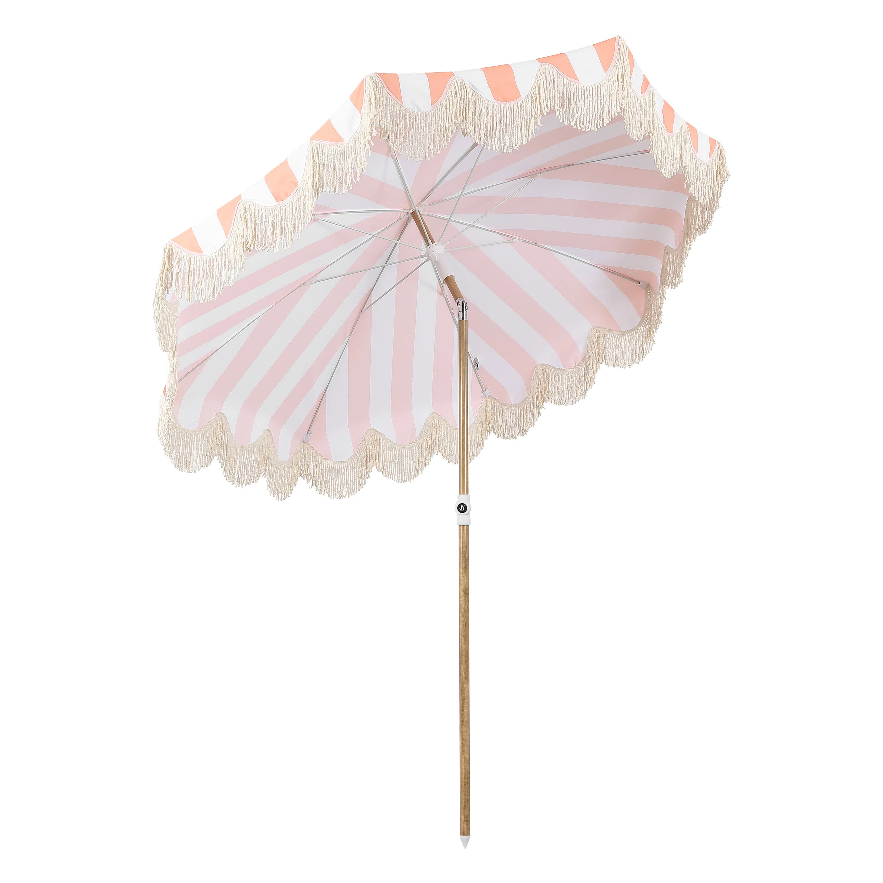 Highland Dunes Mariner 6.5 ft. Classic Cottage Fringe Tassel Market Beach Umbrella with Push Butt... | Wayfair North America