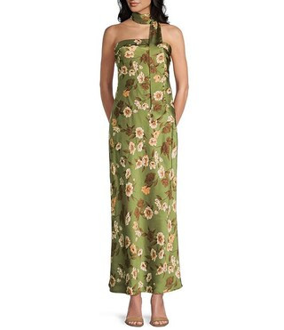 Allison & Kelly Chiffon Floral Printed Strapless Front Slit Midi Dress | Dillard's | Dillard's
