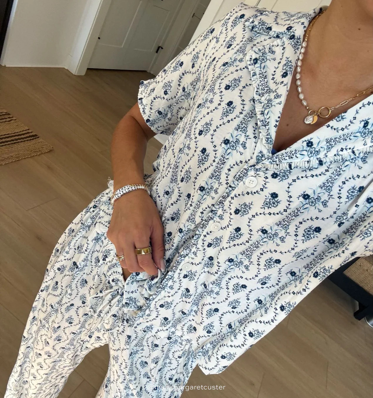 The Marina Pajama Set - Blue Vine Stripe | Hill House Home US