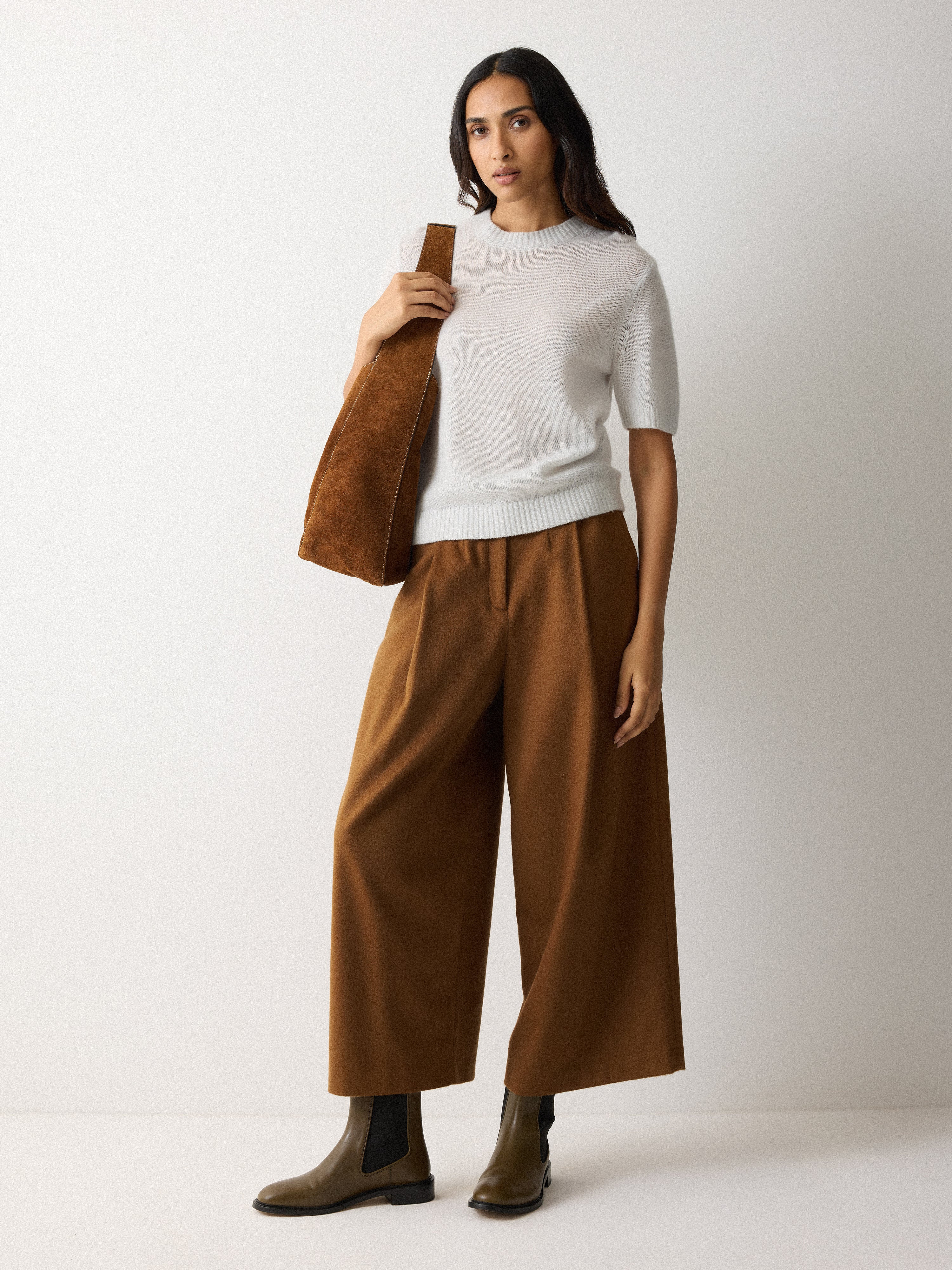 Wool High Waist Pleat Trouser | Brown | Jigsaw (UK)