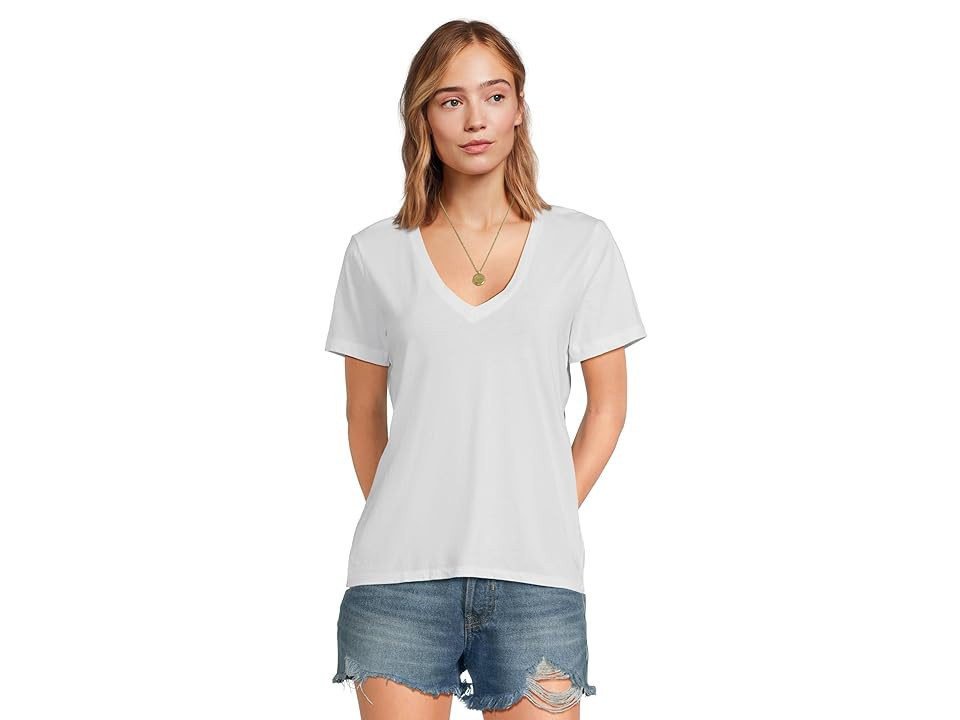 Madewell Northside V-Neck T-Shirts Women's Clothing White : XS (Women's 00-0), Cotton | Zappos