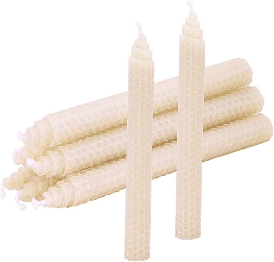 DEYBBY 8 Inch White Beeswax Taper Candles, Natural Honey Comb Hand Rolled Dripless Bee Wax Candle... | Amazon (US)