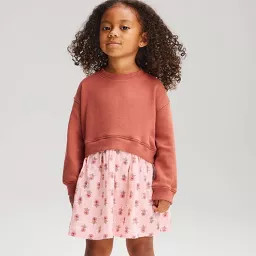 Toddler Girls' Floral Knit to Woven Dress - Cat & Jack\u2122 Pink 3T | Target