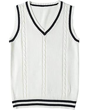 Locachy Women's Slim V Neck Sleeveless Sweater Vest Cable Knit Pullover Sweater | Amazon (US)