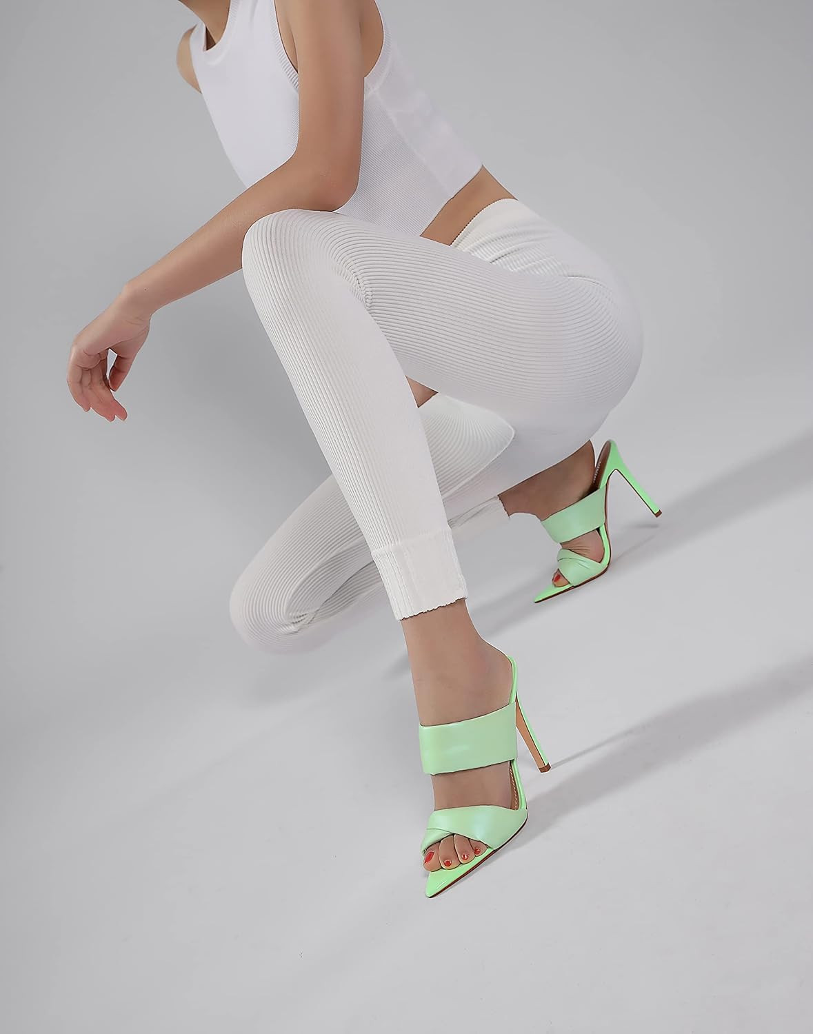 vivianly Pointed Toe Stiletto Heel Sandals Down Cloth Double Strap High Heeled Slides Party Dress Sh | Amazon (US)