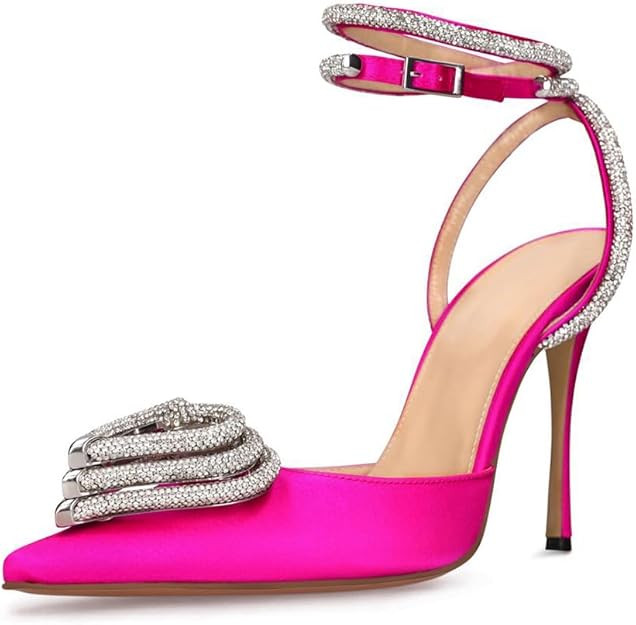 Ancomafio Rhinestone Heels For Women Stiletto Heel Three Heart Clear Heels Strappy Sandals Pointe... | Amazon (US)