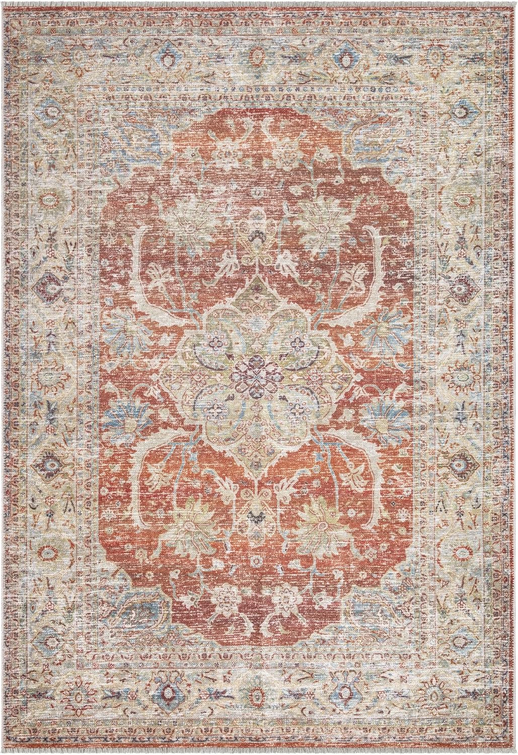 Bloom Rugs Caria Washable Non-Slip 3x5 Rug - Orange/Olive Beige Traditional Area Rug for Living R... | Amazon (US)