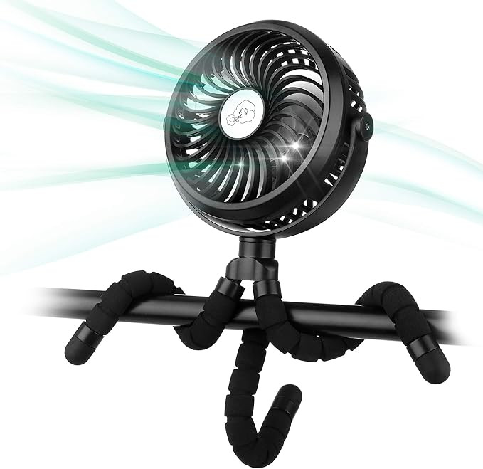 Battery Operated Stroller Fan Flexible Tripod Clip On Fan with 3 Speeds and Rotatable Handheld Pe... | Amazon (US)