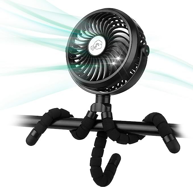 Amacool Battery Operated Stroller Fan Flexible Tripod Clip On Fan with 3 Speeds and Rotatable Han... | Amazon (US)