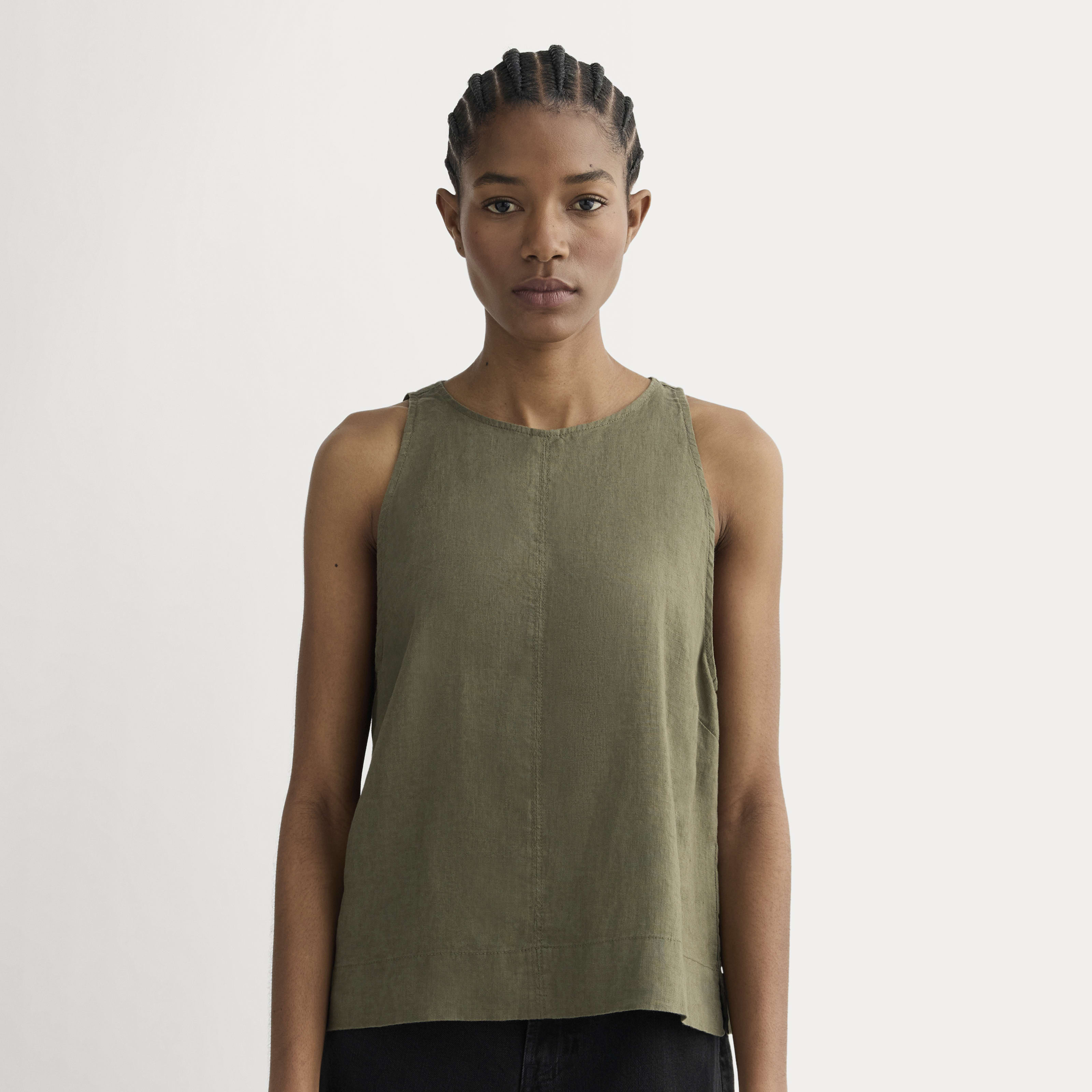 Women's Linen High-Neck Tank by Everlane in Olive, Size 14 | Everlane