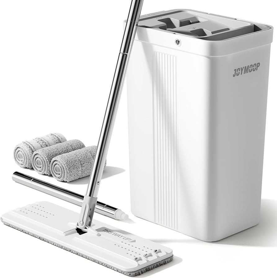 JOYMOOP Mop and Bucket with Wringer Set, White Flat Squeeze Mop Bucket Set for Floor Cleaning, We... | Amazon (US)