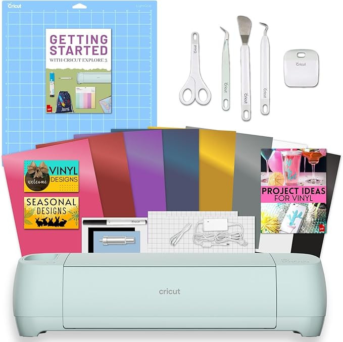 Cricut Explore 3 Machine with Sampler Vinyl Pack, Cricut Cutting Mat and Tool Kit Bundle - Starte... | Amazon (US)