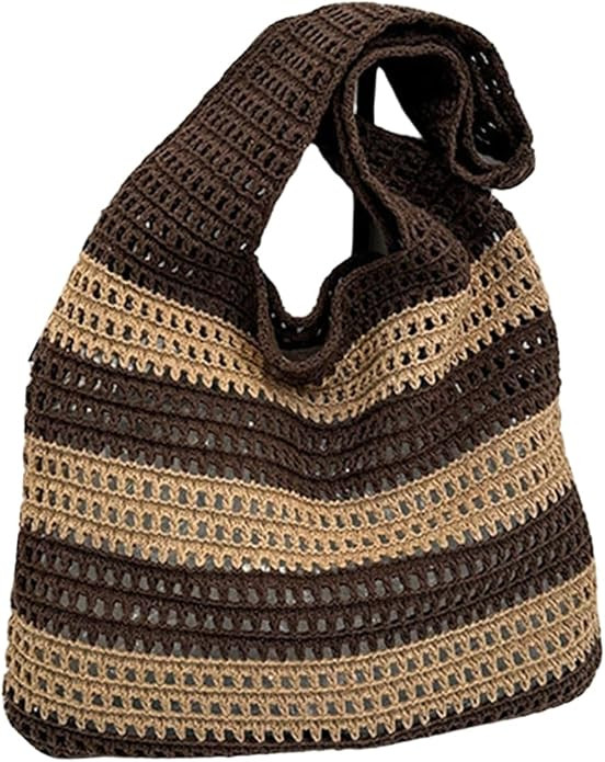 OYOANGLE Women's Color Block Striped Crochet Tote Bag Boho Shoulder Handbag | Color Block, Stripe... | Amazon (US)