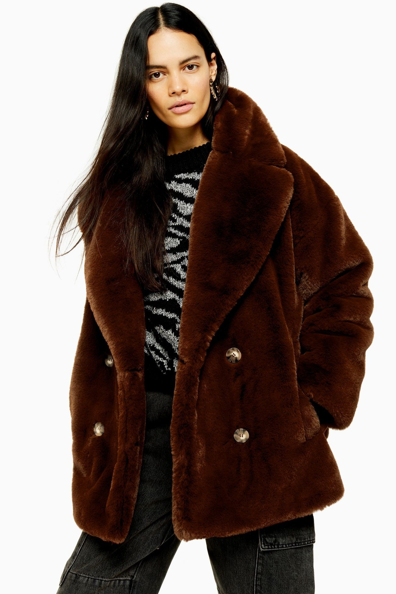 Soft Faux Fur Double Breasted Coat | Topshop UK