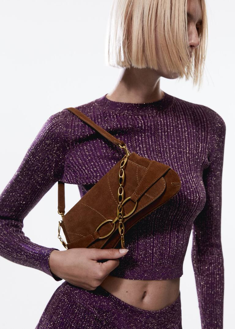 Leather bag with metal handle  -  Women | Mango USA | MANGO (US)