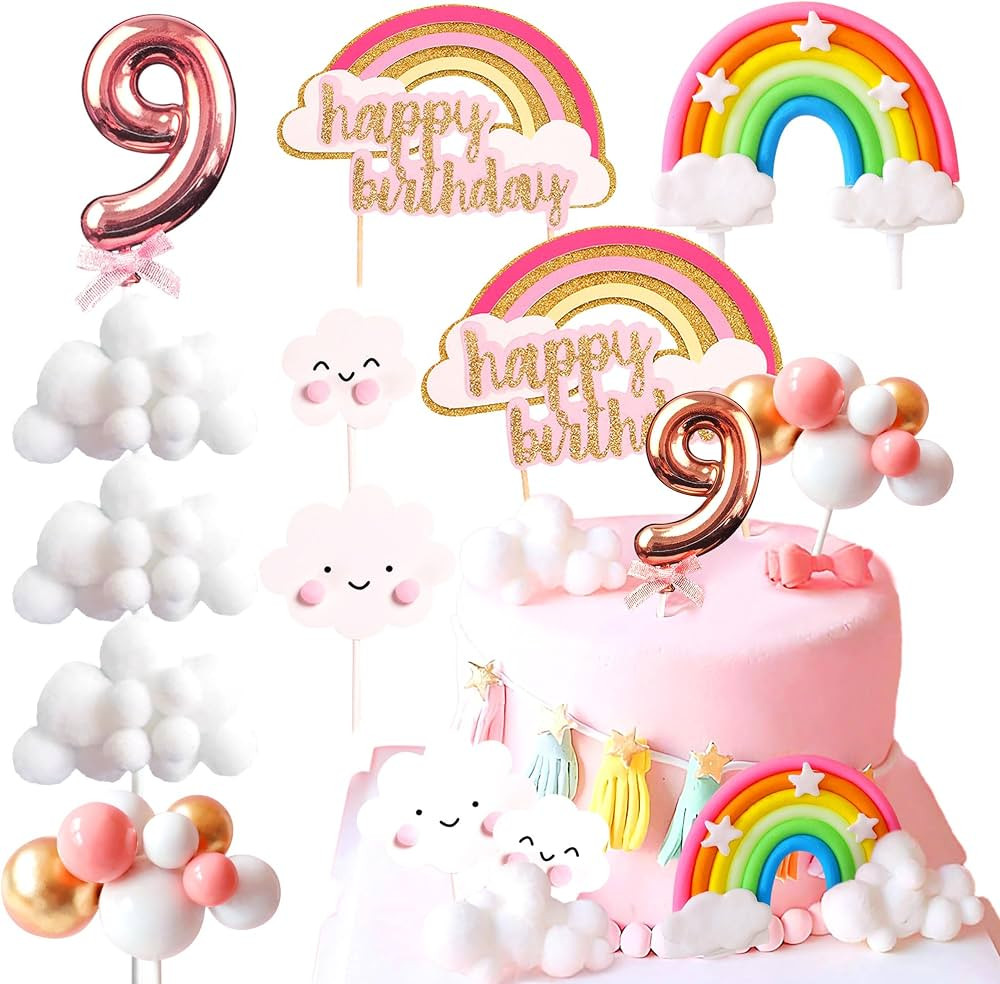 LaVenty Pink On Cloud 9 Cake Decoration On Cloud 9 Birthday Cake Topper 9 Birthday Cake Decoratio... | Amazon (US)