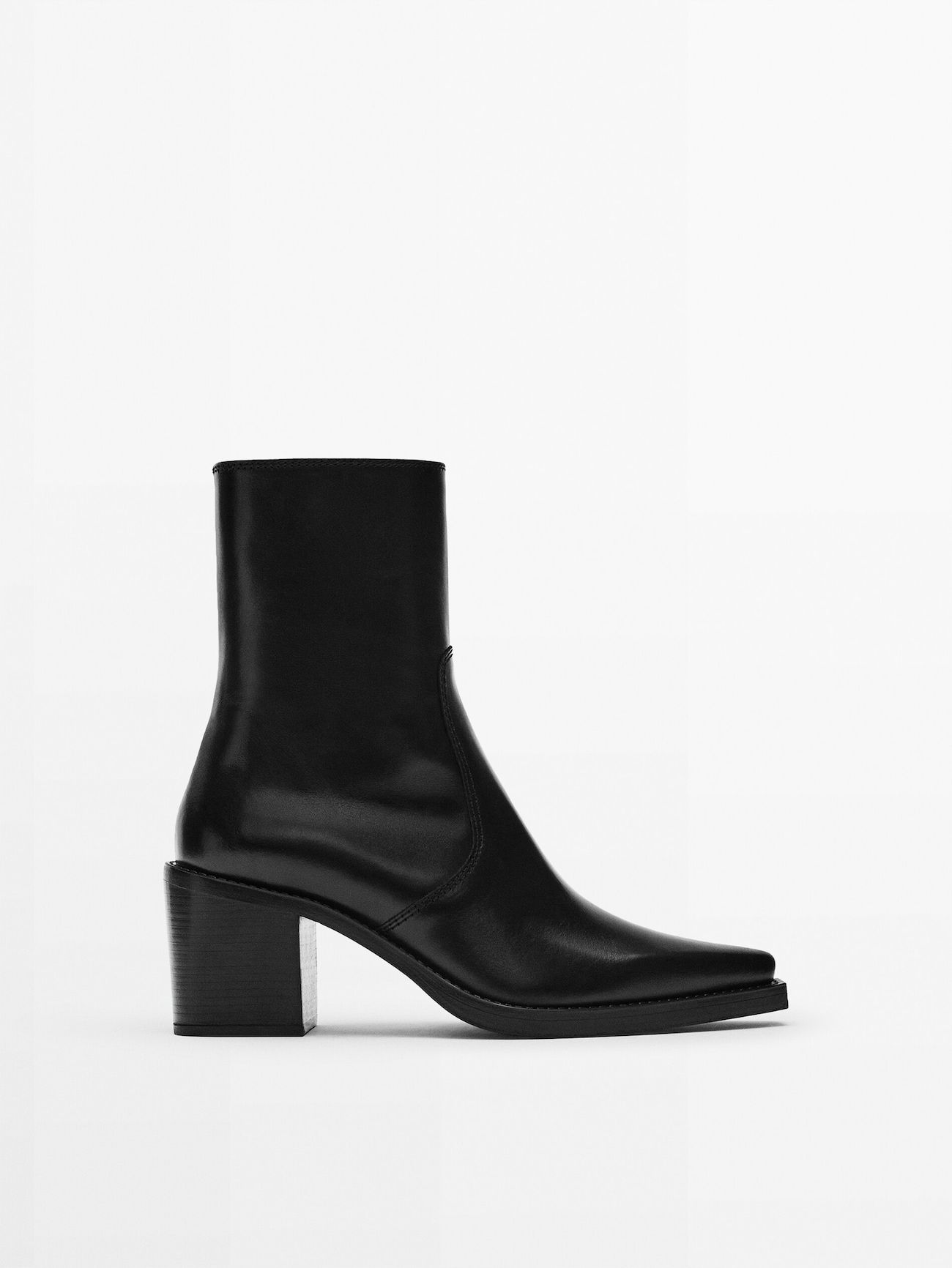 Leather square heel ankle boots | Massimo Dutti (US)