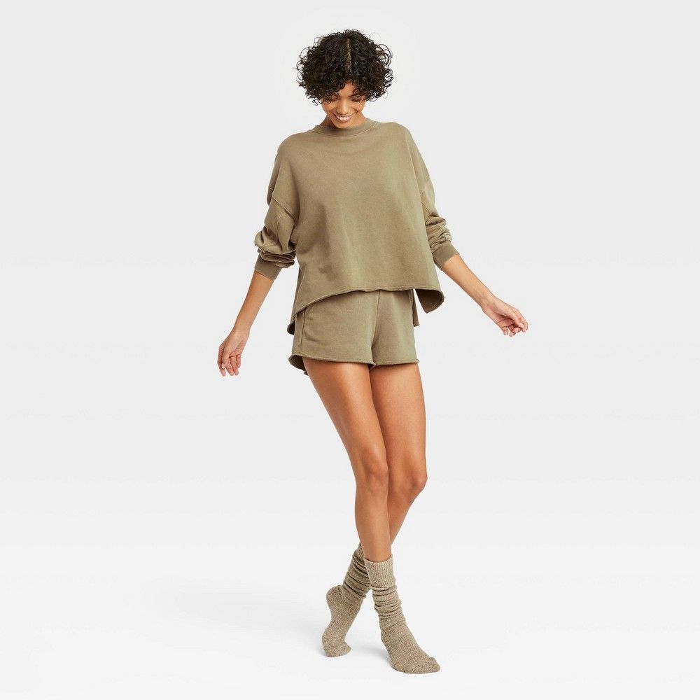 Women's French Terry Crewneck Lounge Sweatshirt - Colsie Green L | Target