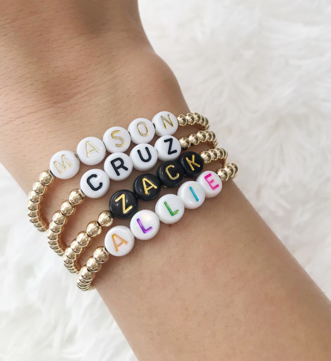 Bead Name Bracelet, Customized Name Bracelet, Gold Bead Bracelets | Etsy (US)