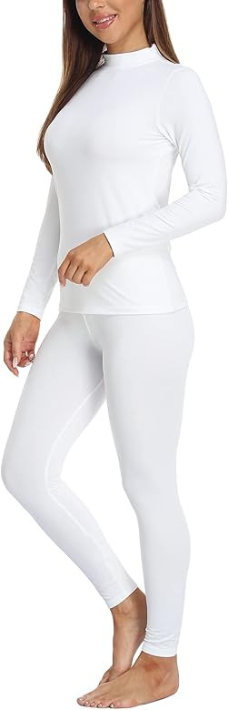 JOLLYBUYER Women's Mock Neck Thermal Underwear Winter Fleece Ultra-Soft Warm Base Layer Set | Amazon (US)