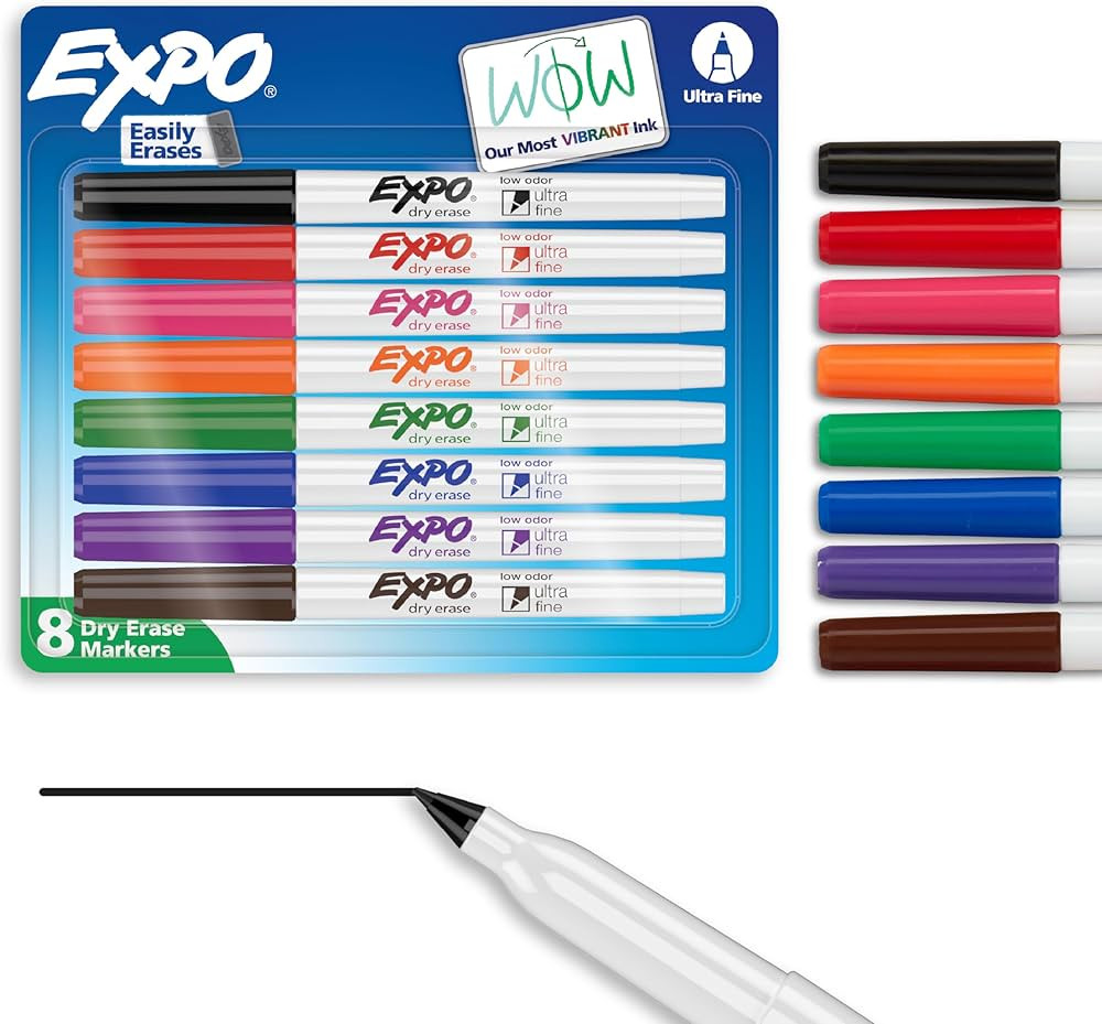 EXPO Low Odor Dry Erase Markers Ultra-Fine Tip Assorted Colors 8 Count | Amazon (US)